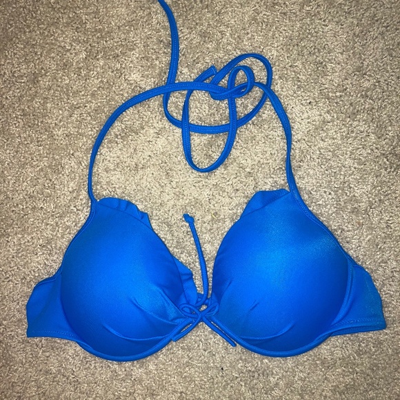 FLASH SALE 🌲 NWOT Victoria Secret Blue 34C Padded push-up bikini top 👙 - Picture 1 of 3